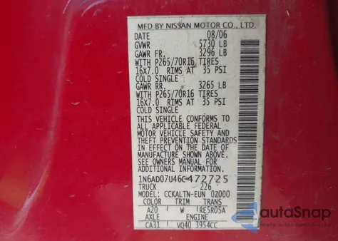 2006 Nissan Frontier Se from USA, damaged, VIN 1N6AD07U46C472725